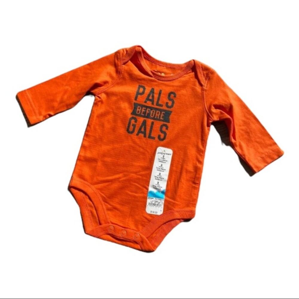 jumping beans Boys Bodysuit Sz‎ 3 Months Orange Pals Before Gals Long Sleeve NEW